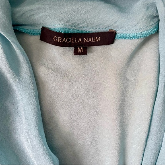 Sheer Silk Turquoise V-Neck Blouse, Women’s Size M - Picture 12 of 12